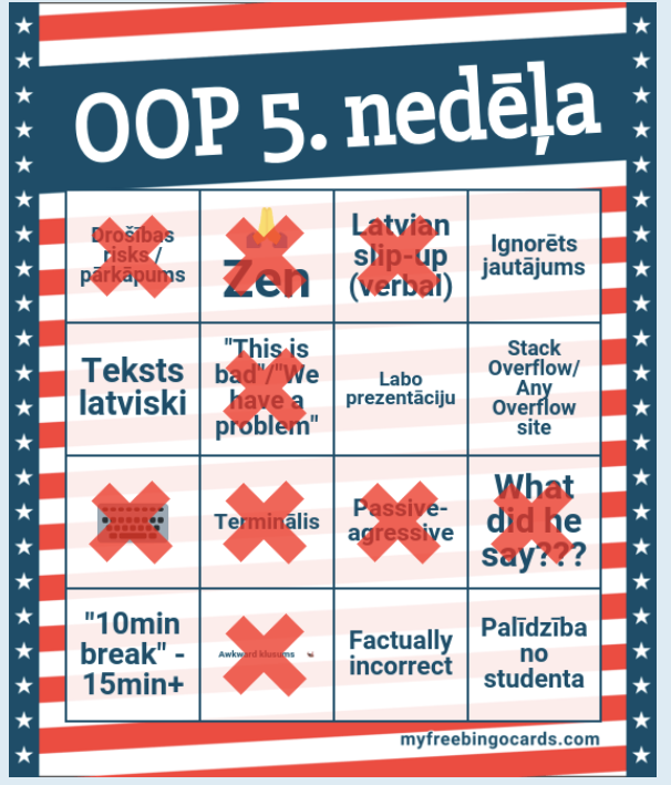 Week 5 Bingo Card